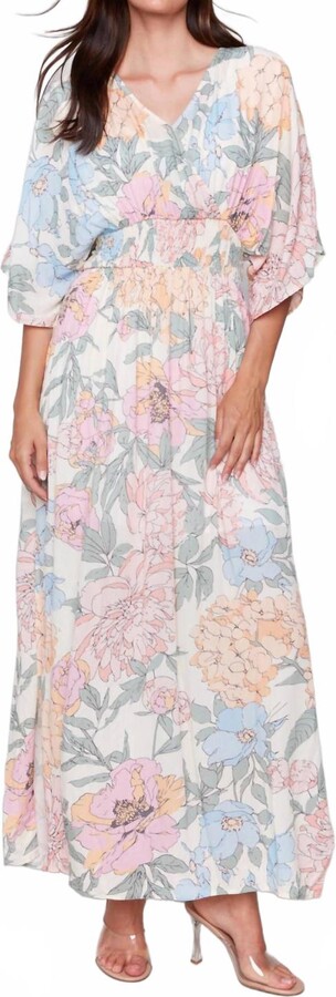 CHARLIE B Dolman Sleeves Floral Maxi Dress With Side Slits In Dahlia
