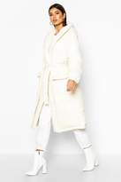 Thumbnail for your product : boohoo Hooded Belted Longline Puffer