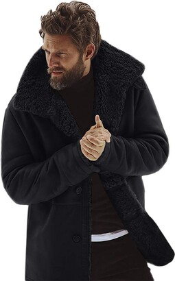 HULKAY Mens Casual Sherpa Fleece Lined Jackets Winter Warm Fur Collar Long  Trench Coats Big and Tall Outwears(Gray - ShopStyle