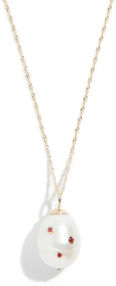 Ariel Gordon 14k Bezel Set Baroque Cultured Pearl Necklace with Rubies