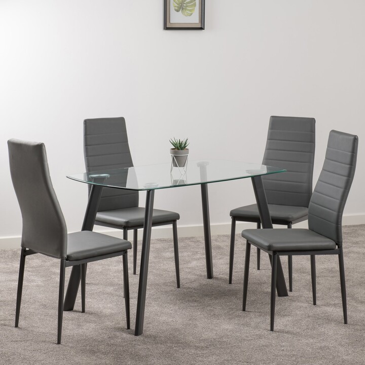 Dunelm Abbey Rectangular Glass Top Dining Table with 4 Chairs Grey