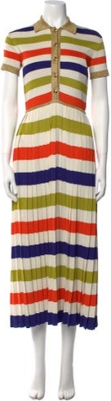 Gucci Shirtdress Orange & White Striped Short Sleeve with Collar Designer