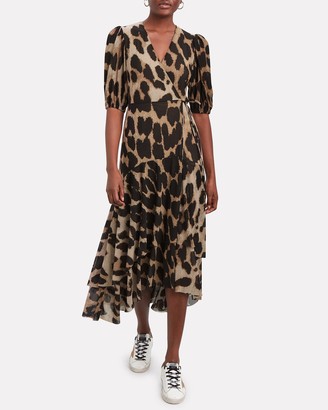 Ganni Leopard Mesh Wrap Dress
