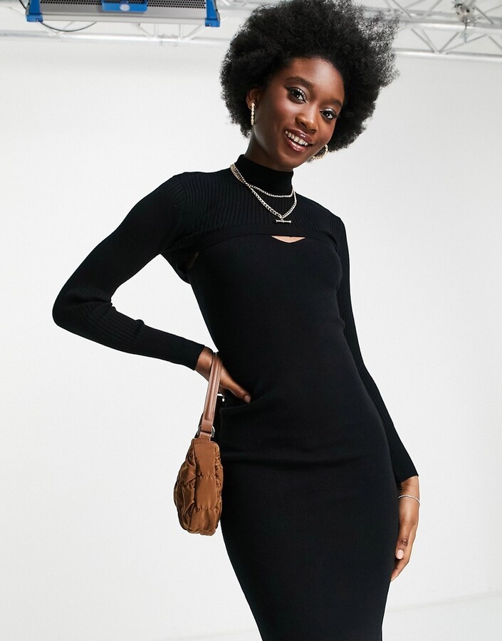 New Look cut out knitted dress in black ...