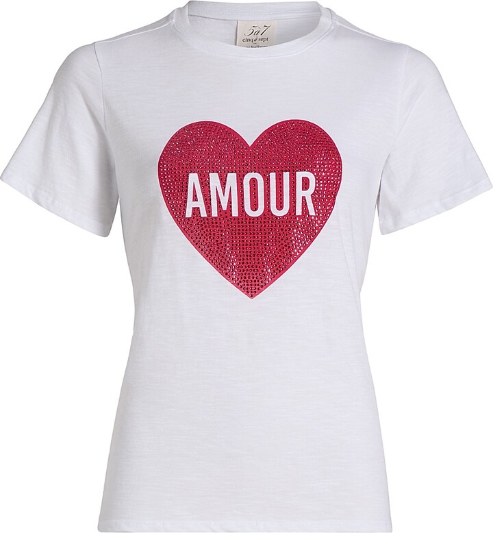 Cinq à Sept Women's Heatset Amour Heart T-Shirt - White Rose - Size XS