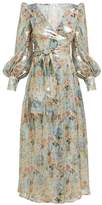 Thumbnail for your product : Françoise Francoise - Floral-print Silk-blend Lame Wrap Dress - Womens - Silver