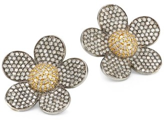 Nina Gilin 14K Black Rhodium Silver & Diamond Floral Stud Earrings