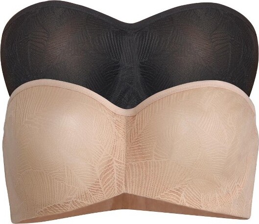 Felina ParamourbyFelinaWomen'sDelightfulSeamlessUnlinedLaceBandeau2-Pack(BlackWarmNeutral2-Pack38D)