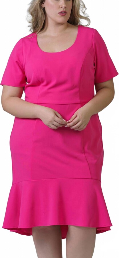 London Times Elestria Scoop Neck Short Sleeve Midi Dress In Bright Pink