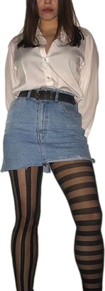DELIMALI Womens Kawaii Lolita Tights Pantyhose Cute Rubber Vertical Strips  Pantyhose Y2K Vintage Legging (#3 Black - ShopStyle Hosiery