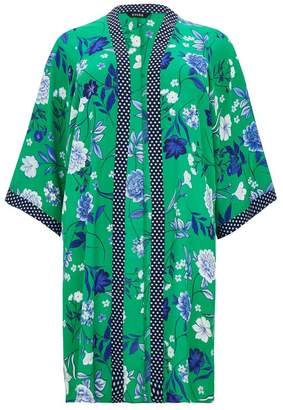 Evans Green Floral Print Spotted Kimono