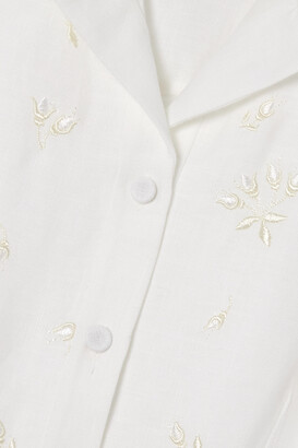 Erdem Kasia Belted Embroidered Linen Midi Shirt Dress - Ivory