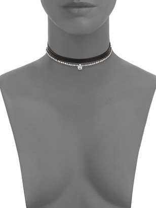 Fallon Rhodium-Plated Micro Pointed Crystal & Leather Choker
