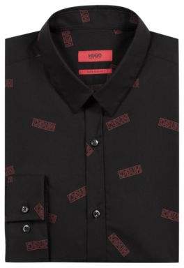 HUGO Extra-slim-fit cotton shirt with reverse-logo print