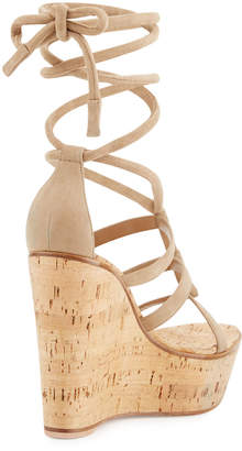 Gianvito Rossi Suede Ankle-Wrap Wedge Sandal
