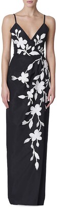 Carolina Herrera Sleeveless Floral-Embroidered Column Gown