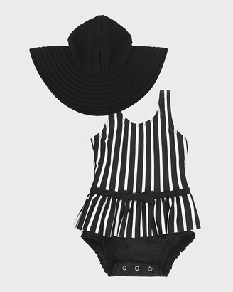 RuffleButts Girl's Striped 2-Piece Tankini w/ Sun Hat, Size Newborn-3