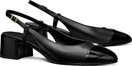 Tory Burch Cap-Toe Slingback 45mm Women's Shoes Perfect Black/Perfect Black : 10 M, Leather