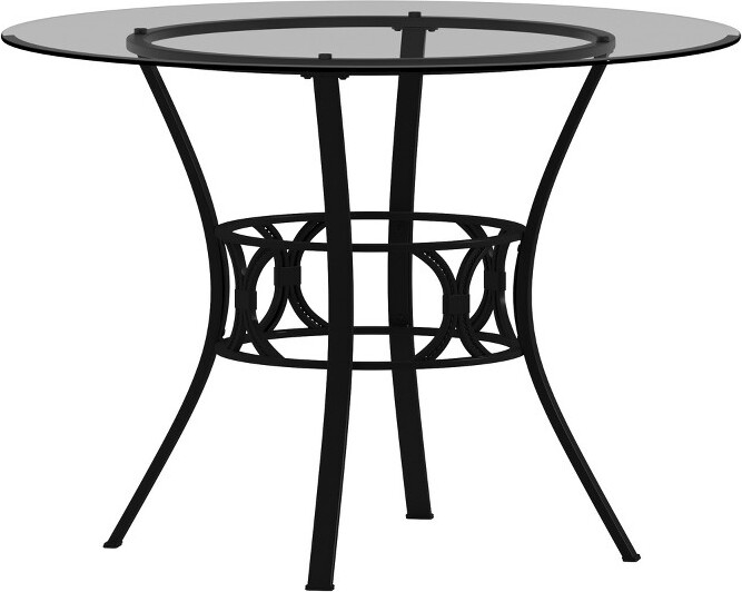 Emma and Oliver 42'' Round Glass Dining Table with Black Metal Frame
