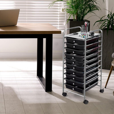 Rebrilliant 10-Drawer Rolling Storage Cart With Adjustable Casters, Durable Steel And PP Construction, Ideal For Office, School, And Home Organization