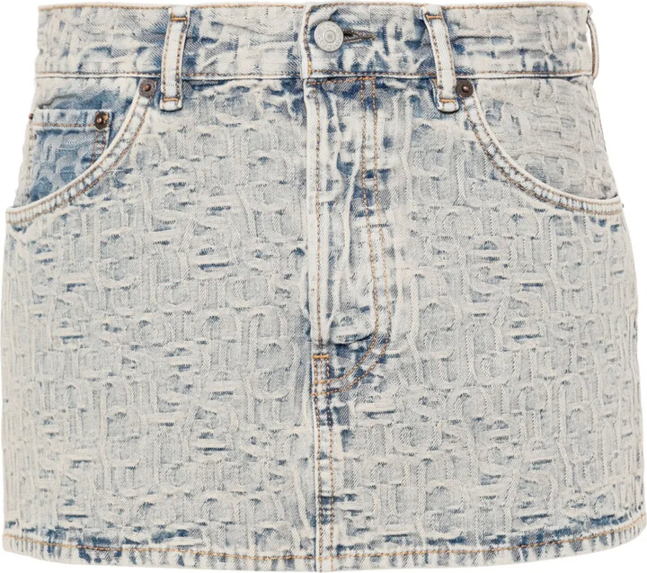 Acne Studios Monogram-Jacquard Low-Rise Denim Skirt