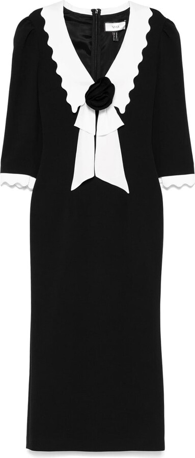 Nissa Rose-Detail Midi Dress Black