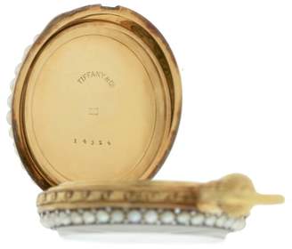 Tiffany & Co. 18K Gold Pearl Diamond Triple Signed Open Face Pocket 35mm Watch