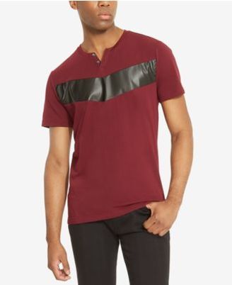 Kenneth Cole Reaction Men's Split-Neck Faux Leather Pieced T-Shirt