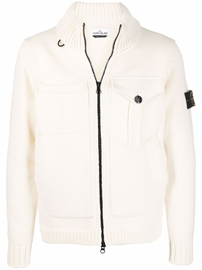 Stone Island Compass-patch knitted jacket - ShopStyle Cardigans & Zip Up  Sweaters