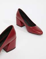 Thumbnail for your product : ASOS Design DESIGN Sahara leather mid heeled court shoes in red leather