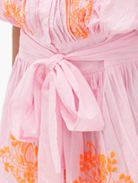 Thumbnail for your product : Juliet Dunn Ruffled High-neck Embroidered-cotton Blouson Dress - Pink Print