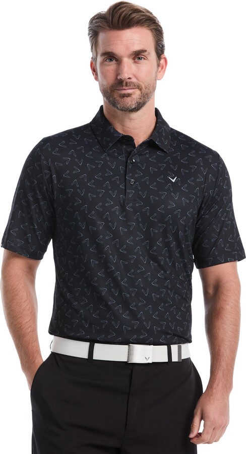 Callaway Men's All-Over Chevron Printed Short Sleeve Golf Polo, Medium, Caviar