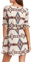 Thumbnail for your product : Charlotte Russe Three-Quarter Sleeve Tribal Print Chiffon Dress
