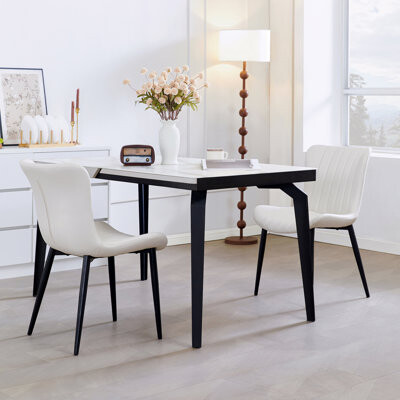 George Oliver Set Of 2 Dining Chairs: Faux Leather Mid-Century Modern Accent Chairs