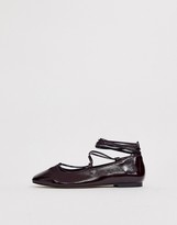 Thumbnail for your product : ASOS DESIGN Laffy ghillie ballet flats in deep burgundy