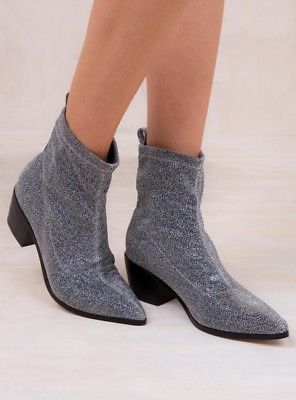 Therapy New Women's Silver Stretch Sparkle Blaze Boots