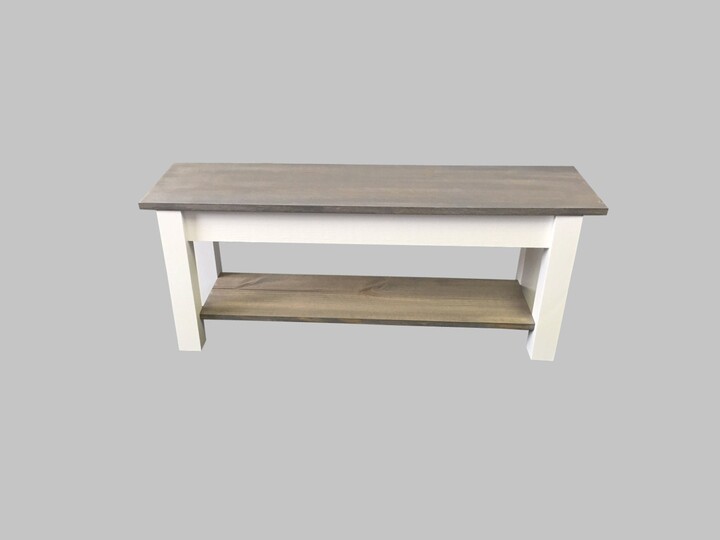 Cottage Farmhouse Bench With Storage Shelf, Rustic Solid Wood