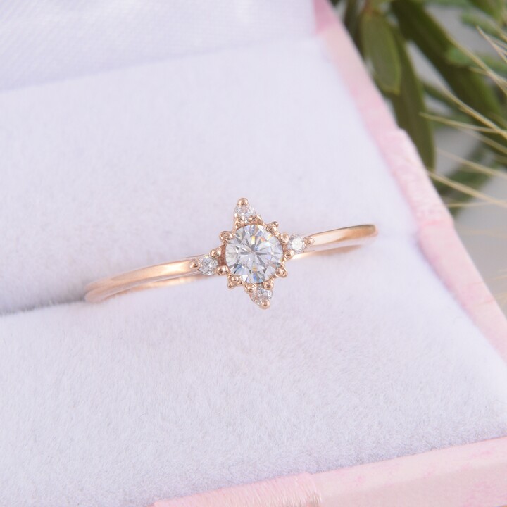 Etsy Art Deco Style 14K Rose Gold White Cz Promise Ring For Her Dainty Minimalist Antique Womens Engagement Anniversary Gift