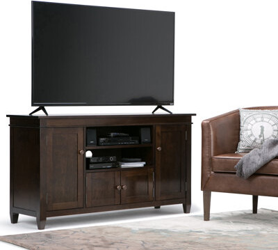 Simpli Home Carlton 54"W Solid Wood Transitional TV Stand for TVs up to 60" with 2 Cabinets and Adjustable Shelves