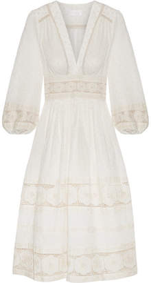 Zimmermann Prima Dot Broderie Anglaise-trimmed Swiss-dot Cotton Dress - Ivory