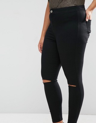ASOS DESIGN Curve Rivington jeggings in clean black with rips