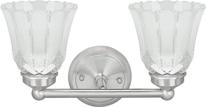 Aspen Creative Corporation 2-Light Satin Nickel Vanity Light with Clear and Frosted Glass Shade