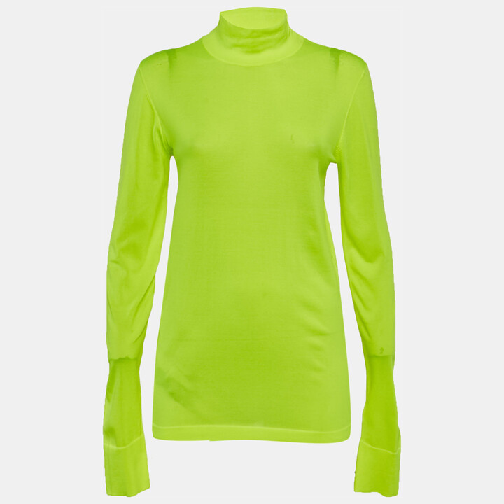 Les Rêveries Neon Green Stretch Knit Turtleneck Sweatshirt L