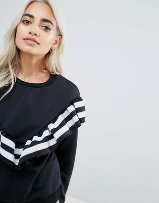 Daisy Street Petite Sweatshirt With Stripe Ruffle