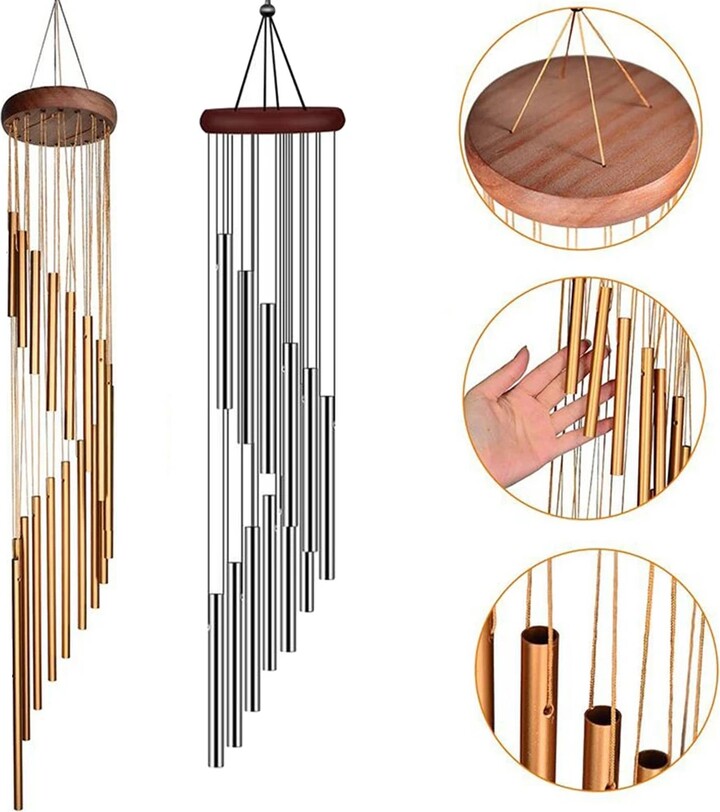 other 1piece 12 Tubes Aluminum Alloy Wind Chimes with Hook Gold/silver Bells for Outside Home Wedding Party Memorial Decoration Gifts