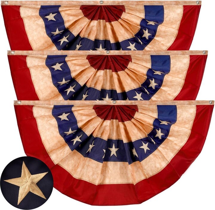 G128 2 ft. x 4 ft. Embroidered Polyester USA Tea Stained Fan Flag with Canvas Header Brass Grommets (3-Pack)