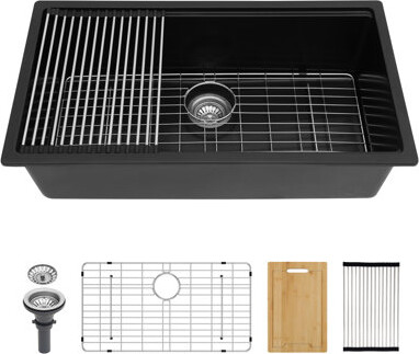Living Source International Black Granite Composite Workstation Undermount Kitchen Sink - 32\