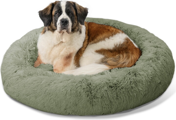 Best Friends by Sheri Original Calming Donut Dog and Cat Bed, Shag Faux Fur, Sage Green, XL (45x45") - Helps Provide Anxiety Relief for Pets