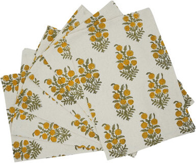 Fabdivine 18X18 Inch Block Print Floral Napkin - Handcrafted Design for Beautiful Tables Hjara Yellow