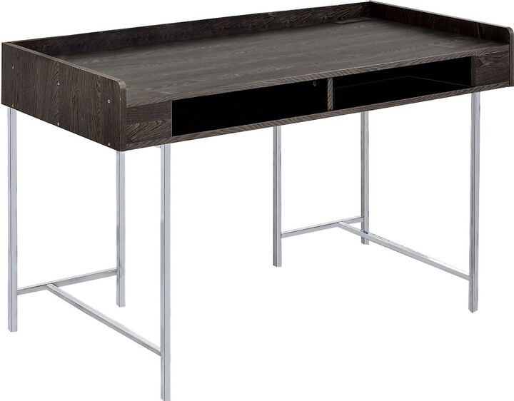 Benjara Wood and Metal Frame Adjustable Writing Desk with Canted Base Brown